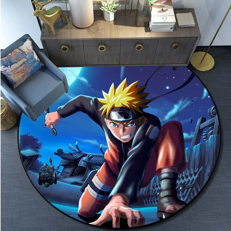 Круглый коврик с рисунком Наруто из мультфильма «Наруто» для гостиной, спальни, нескользящий напольный коврик
