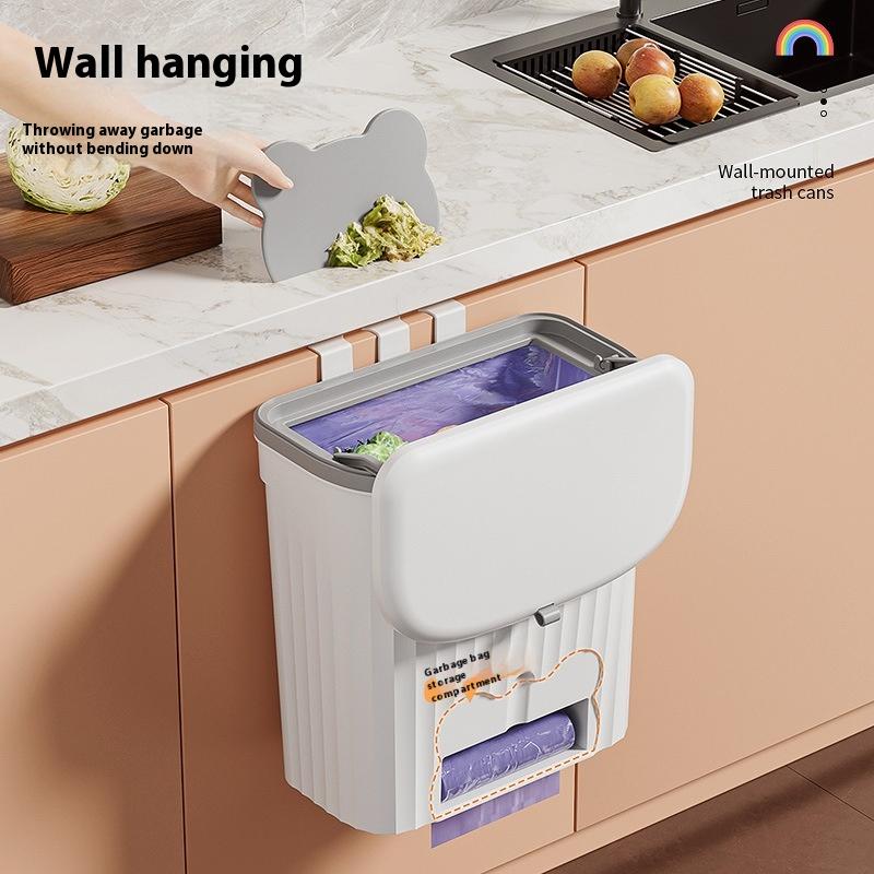 Kitchen Wastebasket Wall Mounted Trash Can With Lid Bathroom Trash Bin Garbage Can For Cabinet Under Sink Compost Bin