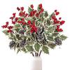 6Pcs Artificial Plants with Holly Berries Pine Cones Faux Greenery Branch Fake Red Berries Green Plants Stems Christmas Holiday Party Decoration