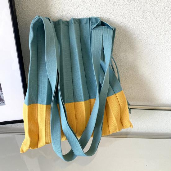 Сумка-тоут с завязками на шнурке в стиле ретро, складная вязаная сумка-тоут с цветными блоками