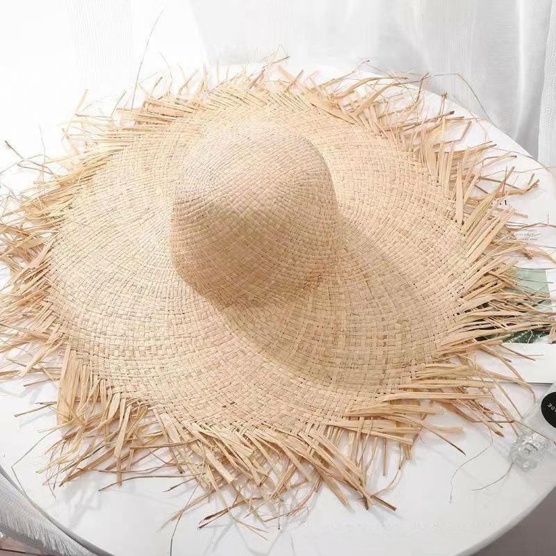 Summer Ins Travel Vacation Style Raffia Straw Women's Big Brim Sun-Proof Frayed Temperament Beach Hat