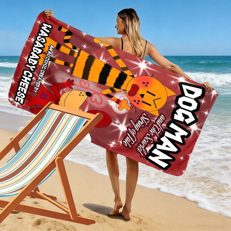 Dog Man Print Beach Towel, Large Soft Quick Dry Towel for Beach Camping Swimming