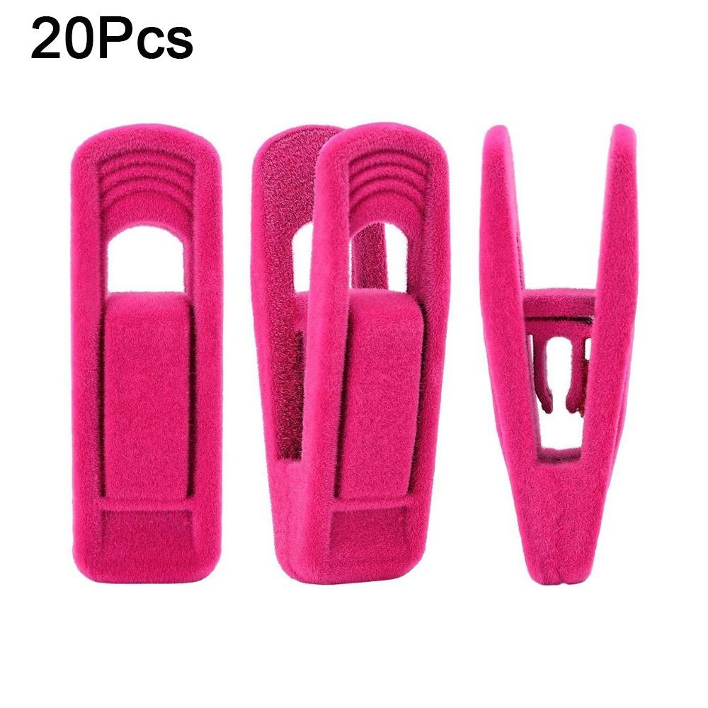 20Pcs Non-Slip Flocked Hanger Clips Strong Finger Bed Sheets Clips  Drying Clothes