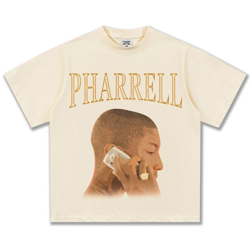 Pharrell Williams Retro Printed TShirt Oversized Unisex Casual Streetwear Cotton Tee Fashion Rapper Hip Hop Top for Youth