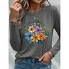 Women's casual sports long sleeve Floral print long sleeve T T-shirt with colorful daisy and wildflower patterns and English letters FOCUS ON THE