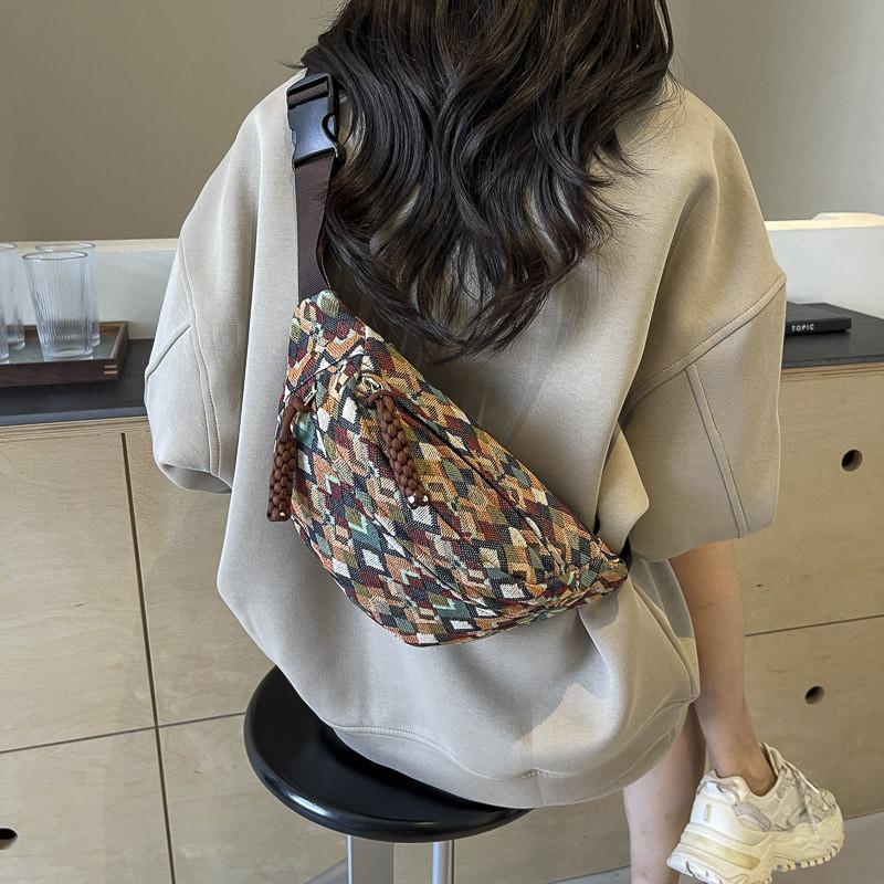 Ethnic Style Plaid Women's Chest Bag Lightweight Summer Travel Crossbody Purse