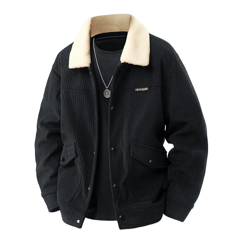 Мужская зимняя вельветовая куртка, на бархатной подкладке, с лацканами, модного свободного кроя, повседневного универсального дизайна