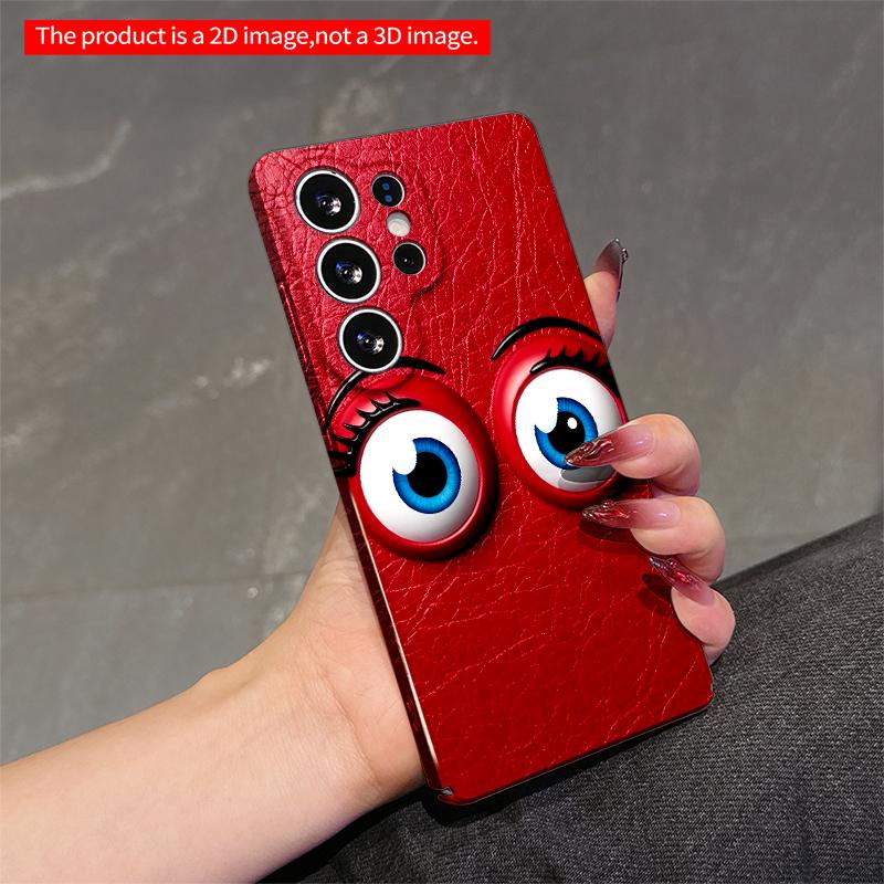2DFlat Samsung phone case Red Leather Texture with Blue Eyes Phone Case Applicable to Galaxy S22 S23 S24 S25ULTRA S26 A12 A13 A14 A15 A16