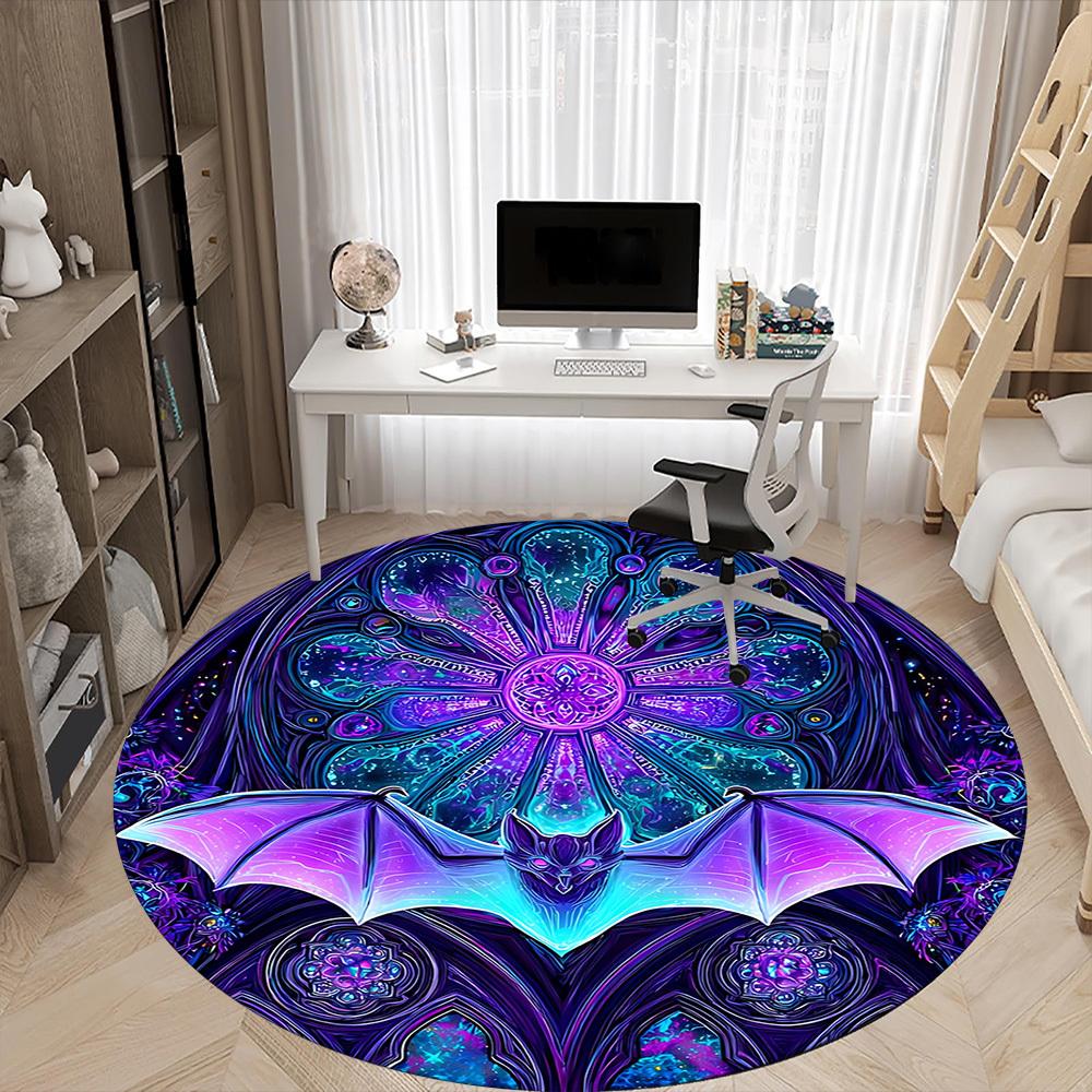 1pc Bat Mandala Office Round Area Rug,  Mat Suitable ForOffice, Under Office Chairs Bedroom Living Room Home Decor, Room Deco