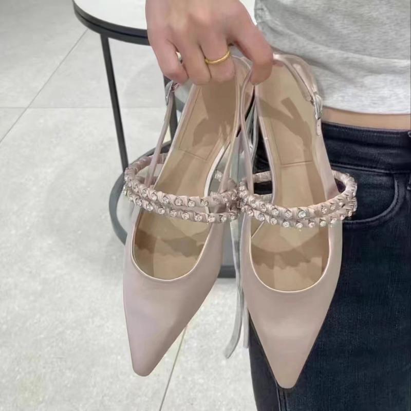 2024 New Hot Selling Crystal Sandals Women's Fashion Pointed Toe Sling-Heel Mules Women's Comfortable Flat Dress Sandals