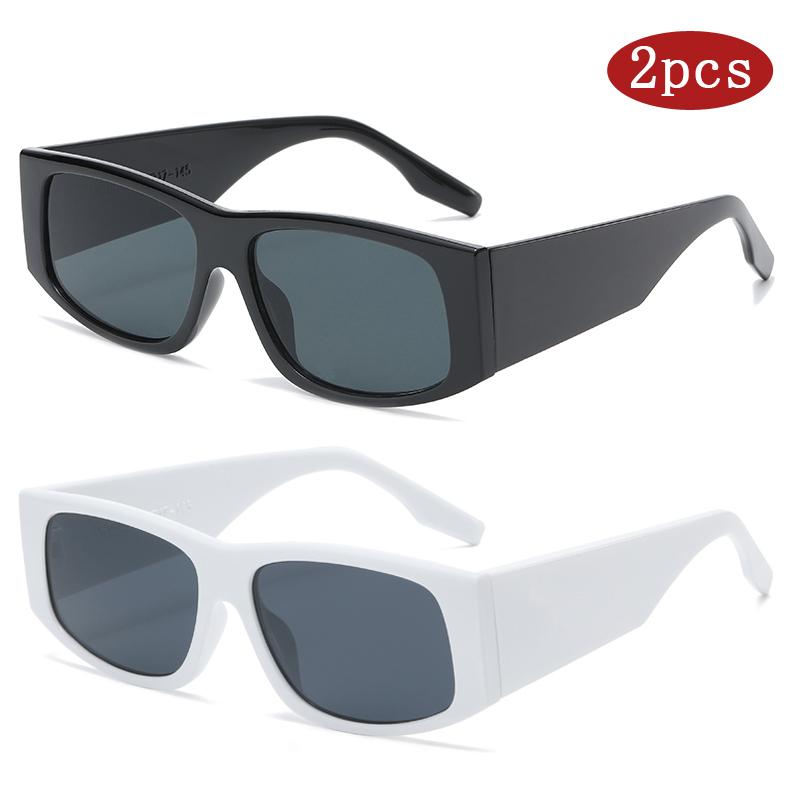 2 шт. Модные солнцезащитные очки квадратной формы с большой оправой, Личность, Широкие дужки, Солнцезащитные очки, Трендовый простой дизайн, Устойчивые к УФ-излучению очки, Женские