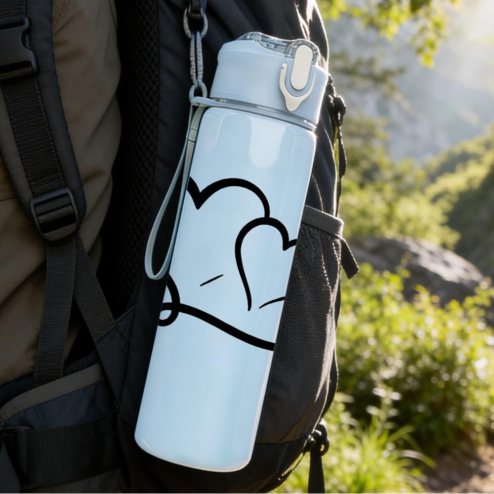 1PC Two Swirled Hearts Line Art Print 750ml Color Plastic Sports Water Bottle Leakproof Flip Straw Lid Suitable for Sports Office Home Use