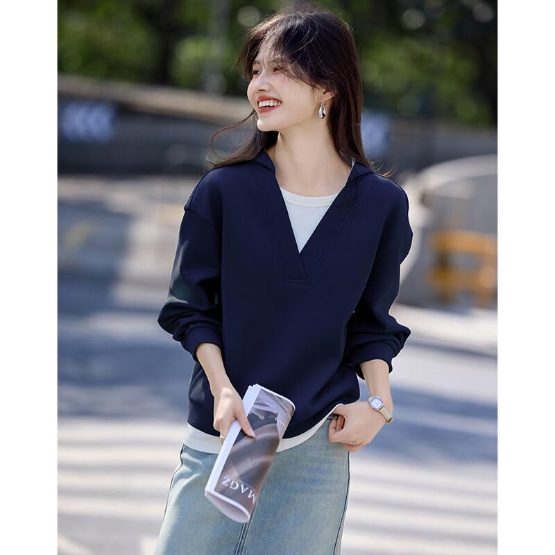 Women's Casual Fake Two-Piece Hooded Sweatshirt