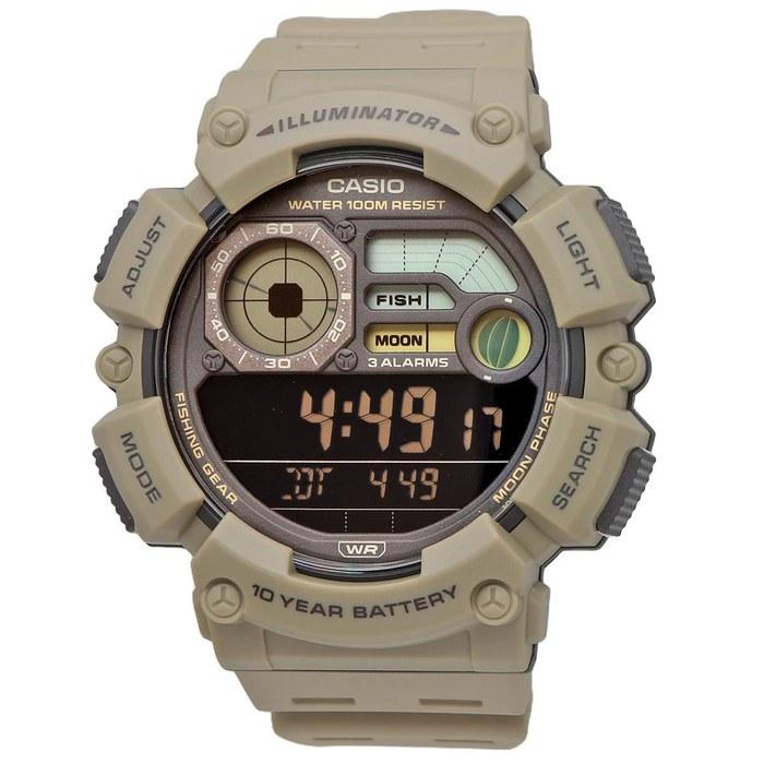 Casio WS-1500H-5BV Цифровые мужские часы - Черный инвертированный ЖК-дисплей - Хаки