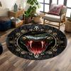 Ferocious Snake with Golden Floral Frame Print Round Rug, Living Room, Bedroom, Playroom Carpet, Non Slip Floor Mat, Gift