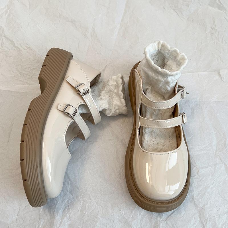 Черные французские туфли на круглой платформе в стиле ретро, женские кожаные туфли 2025 года, летняя юбка, неглубокий вырез, туфли Мэри Джейн