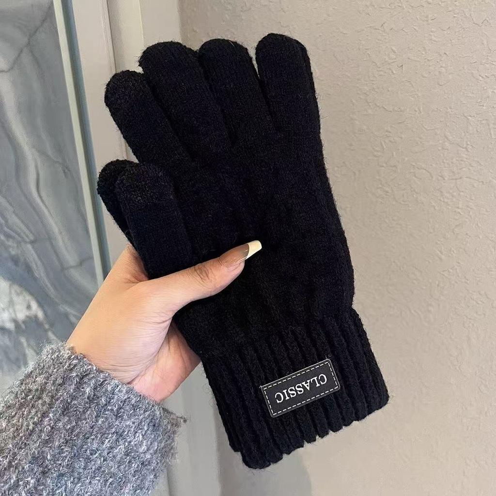 Gloves winter women's thickened warm plush double-layer finger windproof and cold-proof new student outdoor riding tide