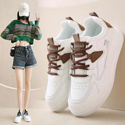 Женские повседневные массивные кроссовки на платформе, легкие кроссовки без шнуровки, дышащие прогулочные кроссовки из искусственной кожи, теннисные спортивные туфли на шнуровке для женщин