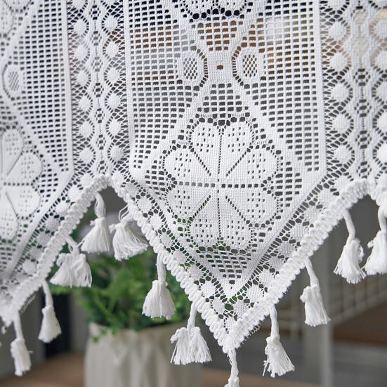 Французское кружевное занавеска винтажная короткая прозрачная занавеска для шкафа фермерский дом деревенский бохо маленькое окно кулиска светофильтрующая вязаная крючком занавеска