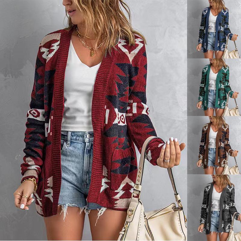 2022 Autumn Winter Women's Loose Halloween Sweater - Christmas Style Printed Knit Cardigan