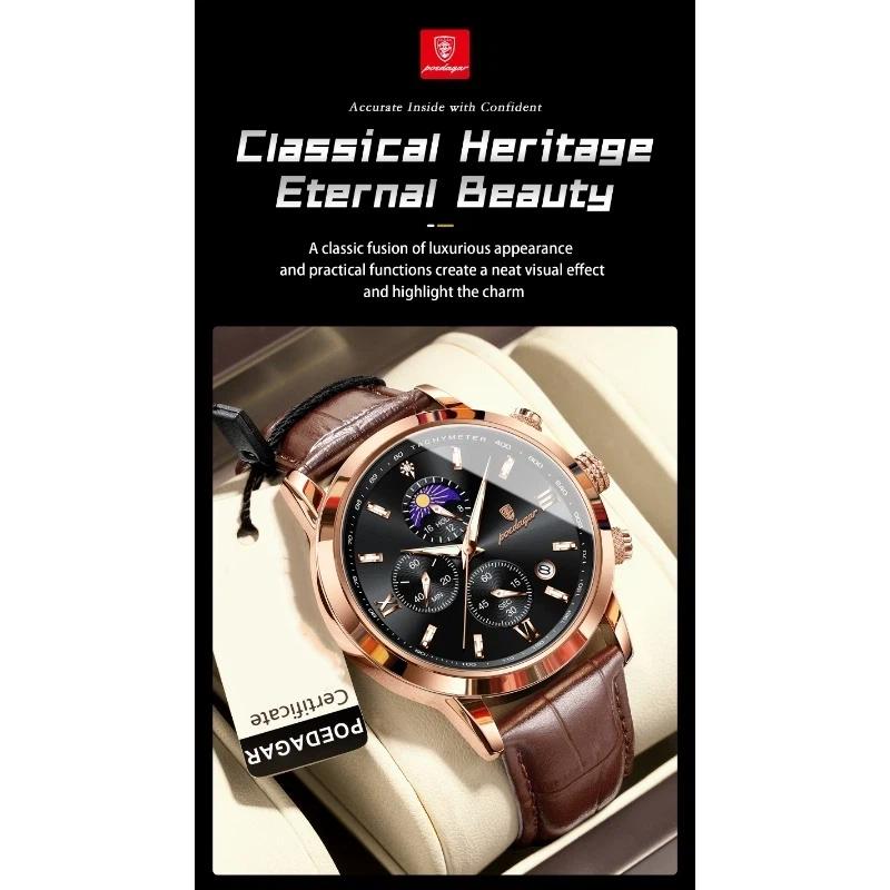 POEDAGAR Luxury Sports Watch for Men Waterproof Luminous Date Chronograph Wristwatch Leather Quartz Watches Reloj