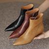 Ботильоны в стиле ретро с острым носком во французском стиле, женские туфли на каблуке, с боковой молнией, кожаные туфли, осень-зима, однотонные, темпераментные, короткие ботинки