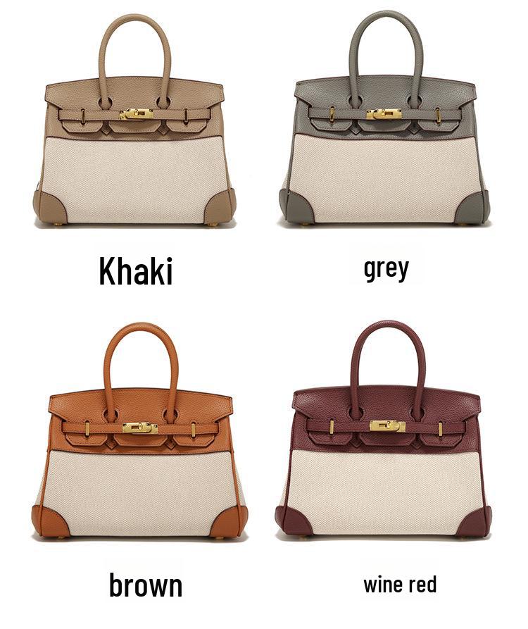 Весна 2025 г. Женская сумка через плечо из кожи и холста контрастного цвета