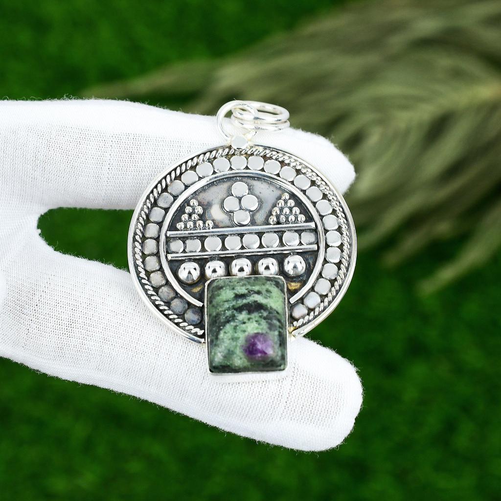 Friendship Day Sale 925 Sterling Silver Radiant Natural Ruby Zosite Wife Pendant