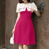 Women Summer Round Neck Casual Short Sleeve Patchwork Dress