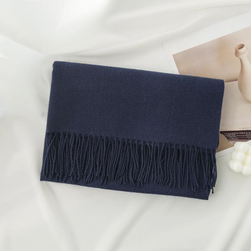 Blue Green Scarf for Girls with A Sense of Atmosphere In Winter Versatile Solid Color Long Scarf Imitation Cashmere Tassel Shawl Scarf Cold Color