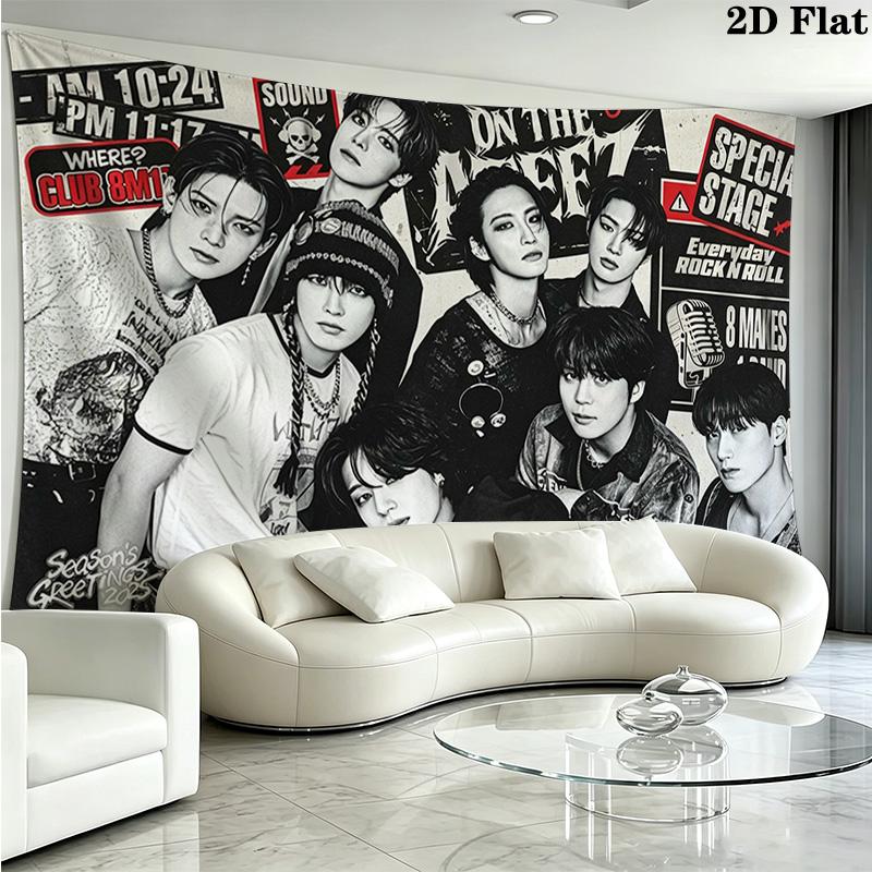 Ateez Poster Wall Tapestry Aesthetic Wall Hanging Printed Fabric Blanket Decorative Tapestries for Bedroom Living Room Home Decor