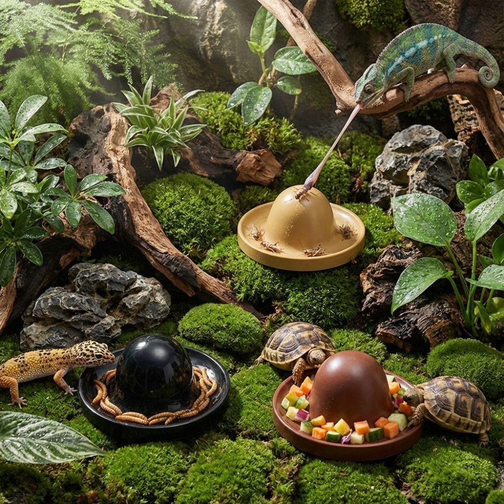 Plastic Reptile Feeder Bowl Round Reptile Water Pot Easy-Clean Feeder Ledge for Amphibians