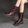 Плюшевые теплые ретро-сапоги до середины голени, удобные женские сапоги из натуральной кожи на толстом каблуке