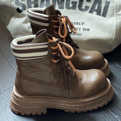 Женские ботинки Мартин осень новые кожаные ретро двойные шнурки модные платформа локомотив короткие ботинки