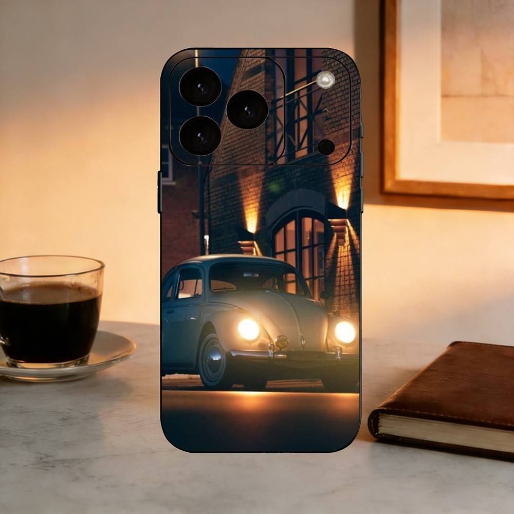 V-Vintage B-Beetle Cars Phone Case For iPhone 17,16,15,14,13,12,11 Plus,Pro Max,XS,Soft Silicone Black Cover