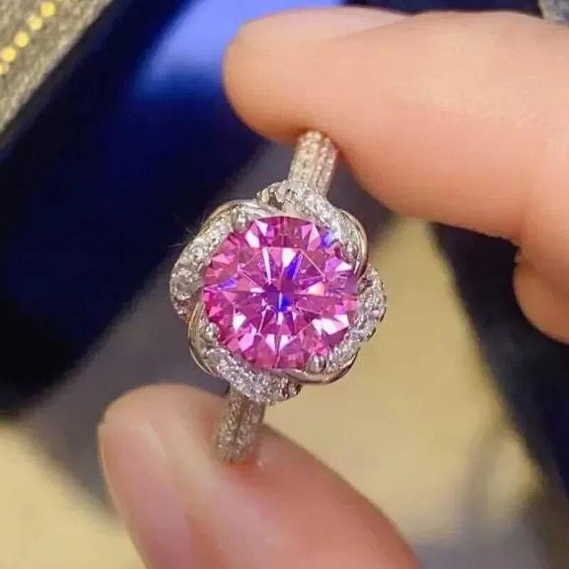 Sace Gems Сертифицированное GRA 1-2CT розовое кольцо с муассанитом VVS1 Lab Diamond Solitaire Кольцо для женщин Обручальное кольцо Ювелирные изделия