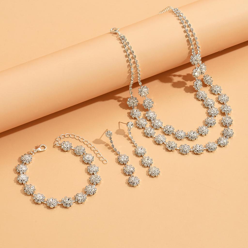 Women Inlaid Rhinestone Chain Necklace Earrings Bracelet Wedding Party Festival Gift