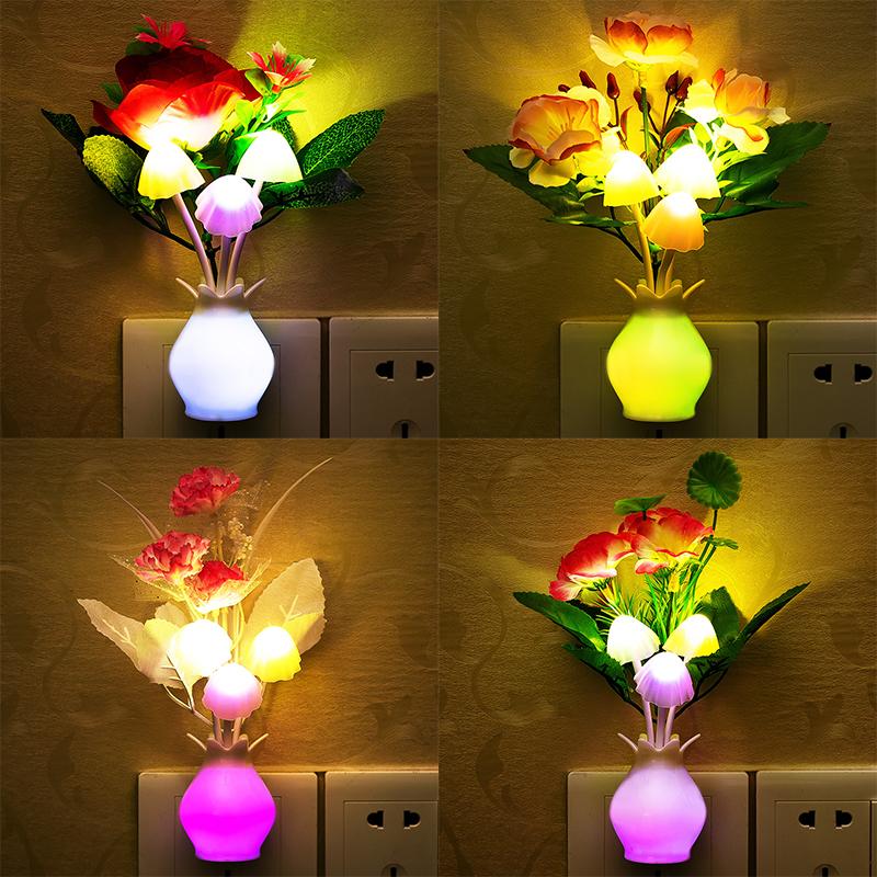 Wall Lamp Home Mushroom Night Lights Induction Luminous Mushroom Lamp US Plug 7 Color Night Light Led Night Lights  Accessories