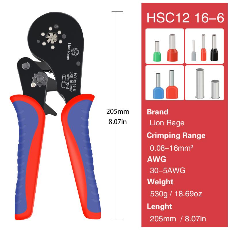 Ferrule Crimping Tool HSC12 16-6 Tubular Terminal Mini Pliers For Large Size Terminals Electrical Clamps 0.08-16mm²/30-5AWG