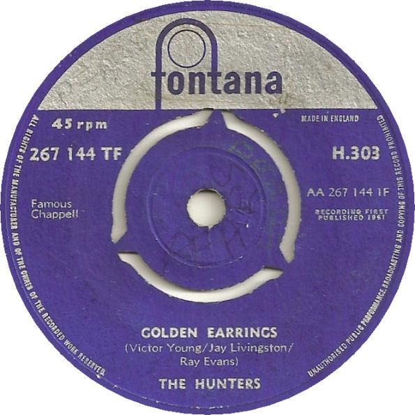 7-дюймовая пластинка HUNTERS - Golden Earrings / Tally Ho H303 Fontana 1961 UK Рок Б/У