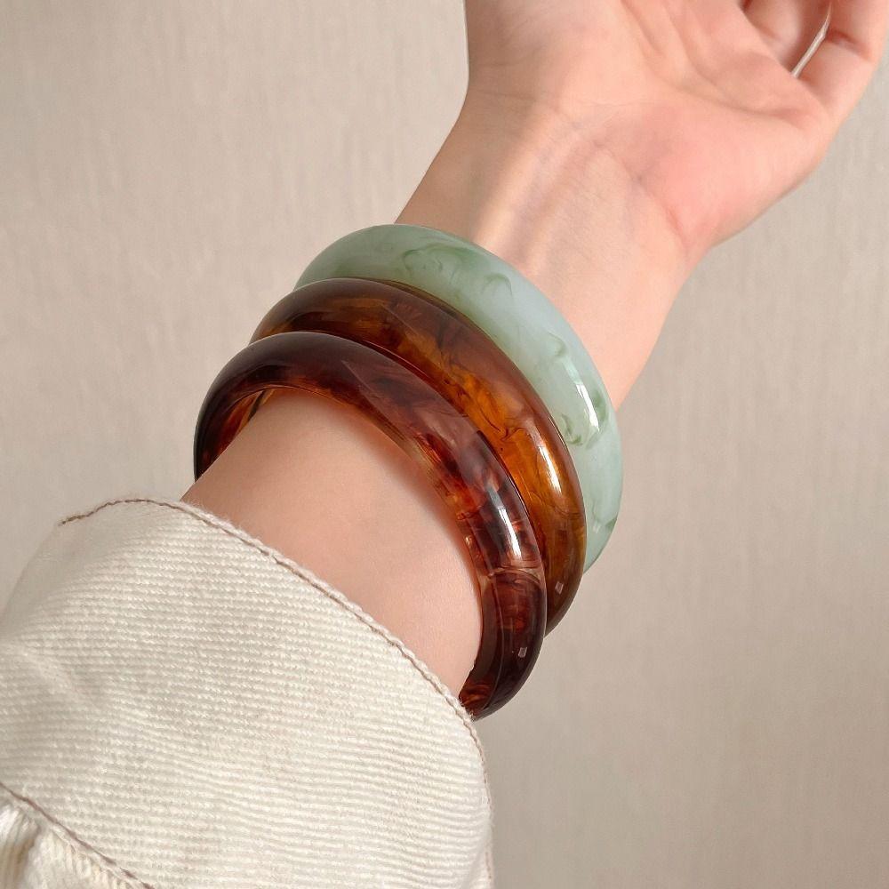 Minimalist Resin Bangles Geometric Retro Hand Ring Unique Chunky Bracelets Girls Gift