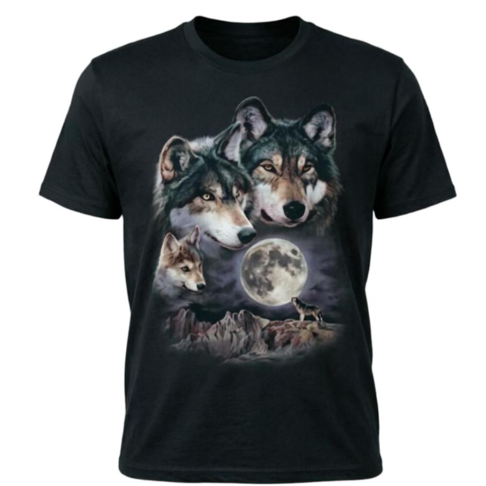 Wolf Family Moon Night Graphic T-Shirt