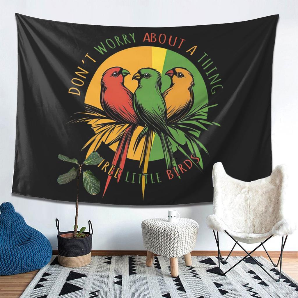 Kawaii Three Little Birds Reggae Tapestry Wall Hanging Aesthetic Home Decoration Tapestries for Living Room Bedroom
