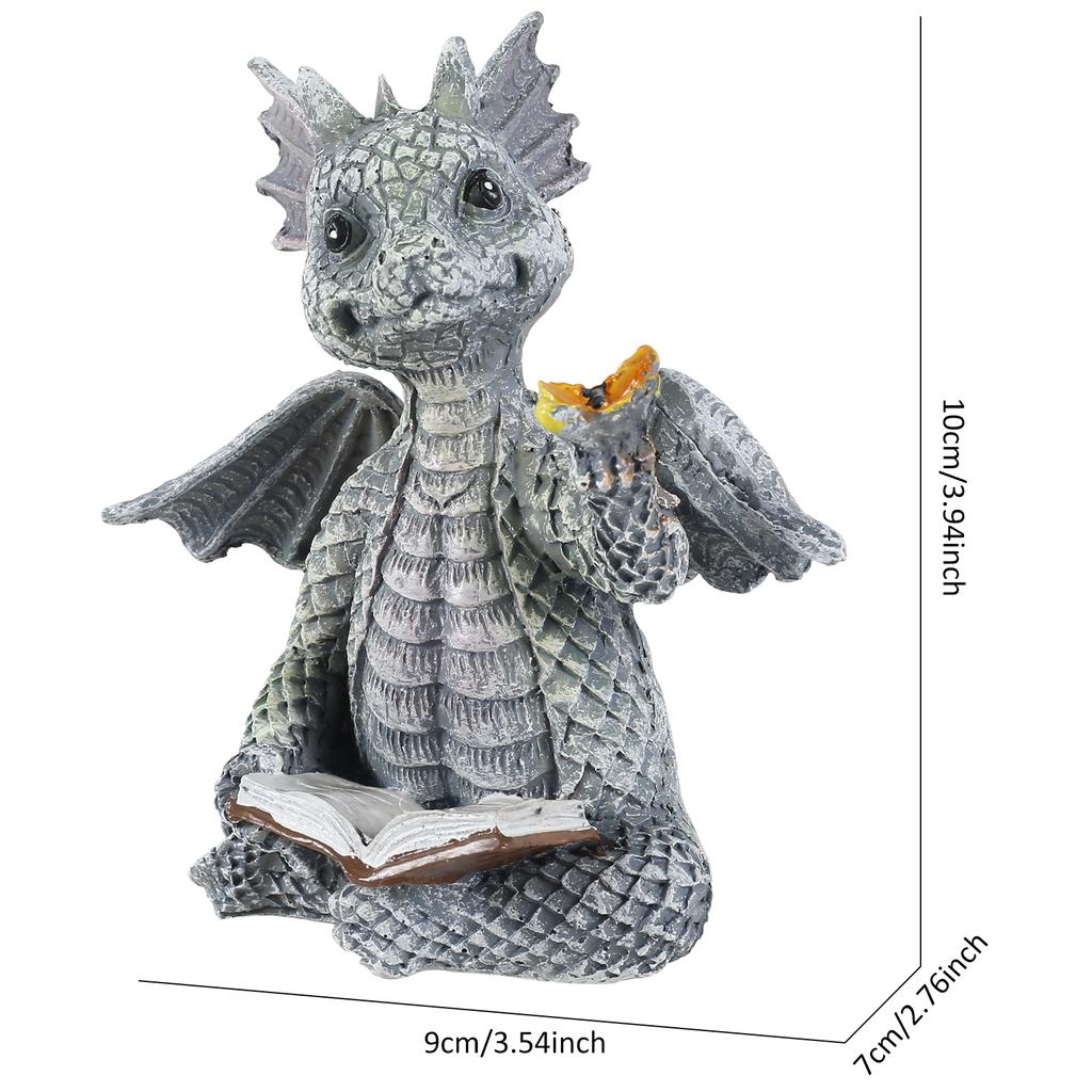 Reading Book Little Dragon Sculpture  Statues Resin Garden Dragon Cute Sculptures Art Ornament Gift for Lawn Patio Decor