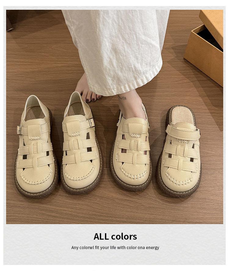 Two Wearing Hollowed-out Bag Head Sandals for Women In 2025 New Literary Hole Thick-soled Mori Roman Half Slippers for Summer Wear