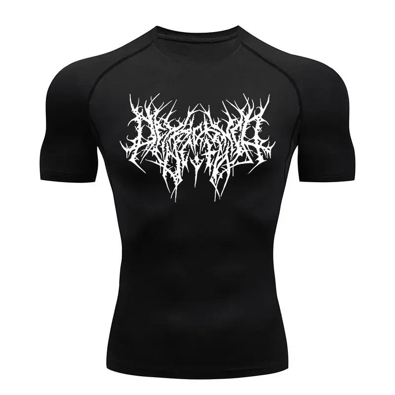 Sports Shirt Thorns Print Gym Tight T-Shirt Men's Running Fitness Quick-Drying Short-Sleeved Sports Workout Sportswear TopS-3XL