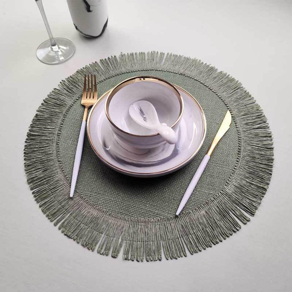 Environmental Protection Round Linen Non-slip Mat Table Mat Heat Insulation Placemat