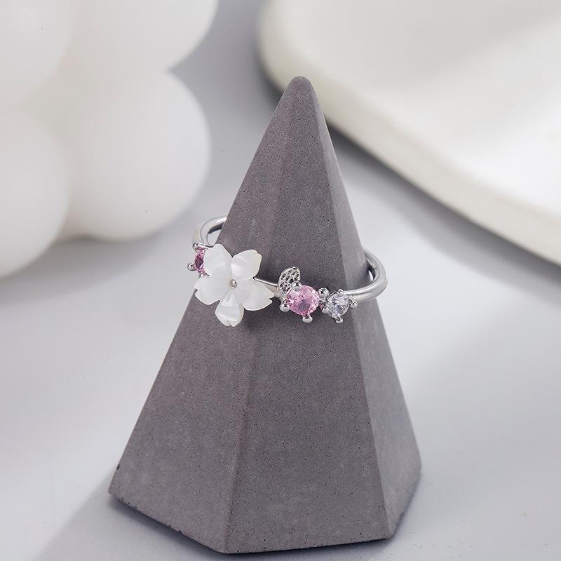 Sakura Temperament Ring: Women's Korean Style with Inlaid Diamond, Sweet Mori Girl Fashion