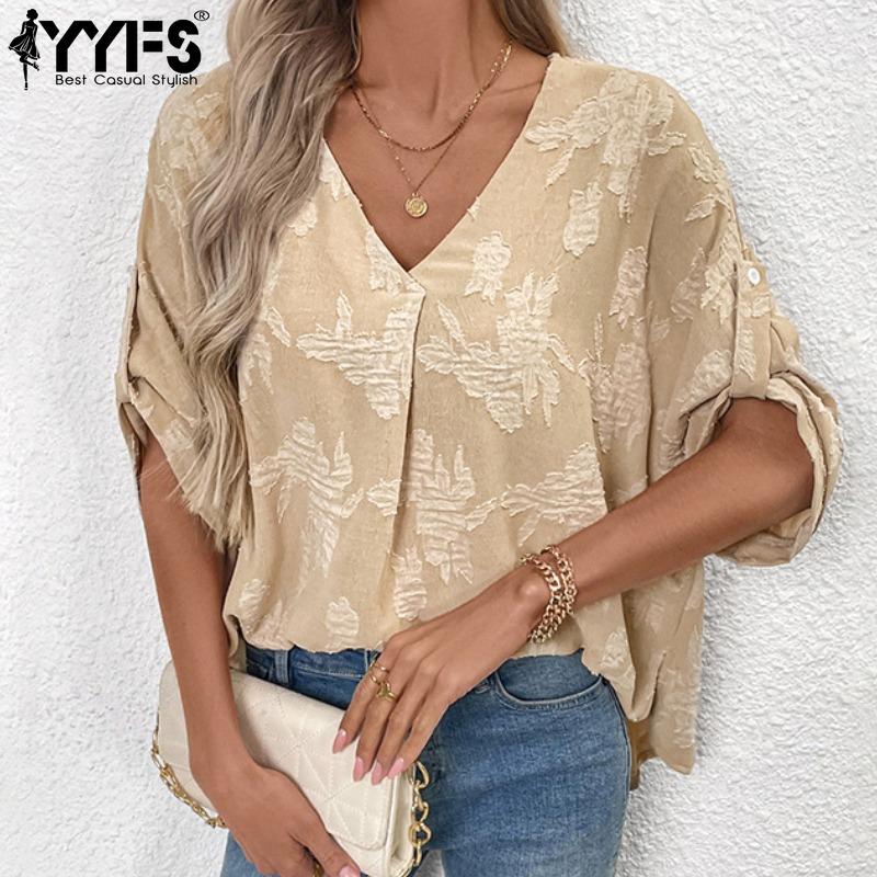 YYFS Women's Fashion Casual Summer Spring Short Sleeve V-Neck Blouses & Shirts