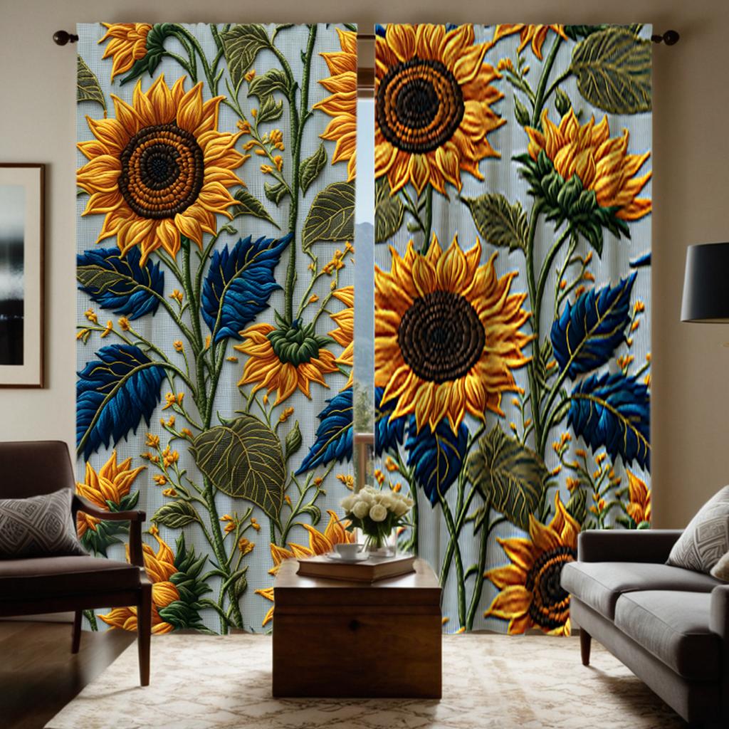 Комплект из 2 предметов, декоративная занавеска с вышивкой в виде подсолнуха, желтая занавеска с цифровой печатью, украшение для дома, стиль Decorat